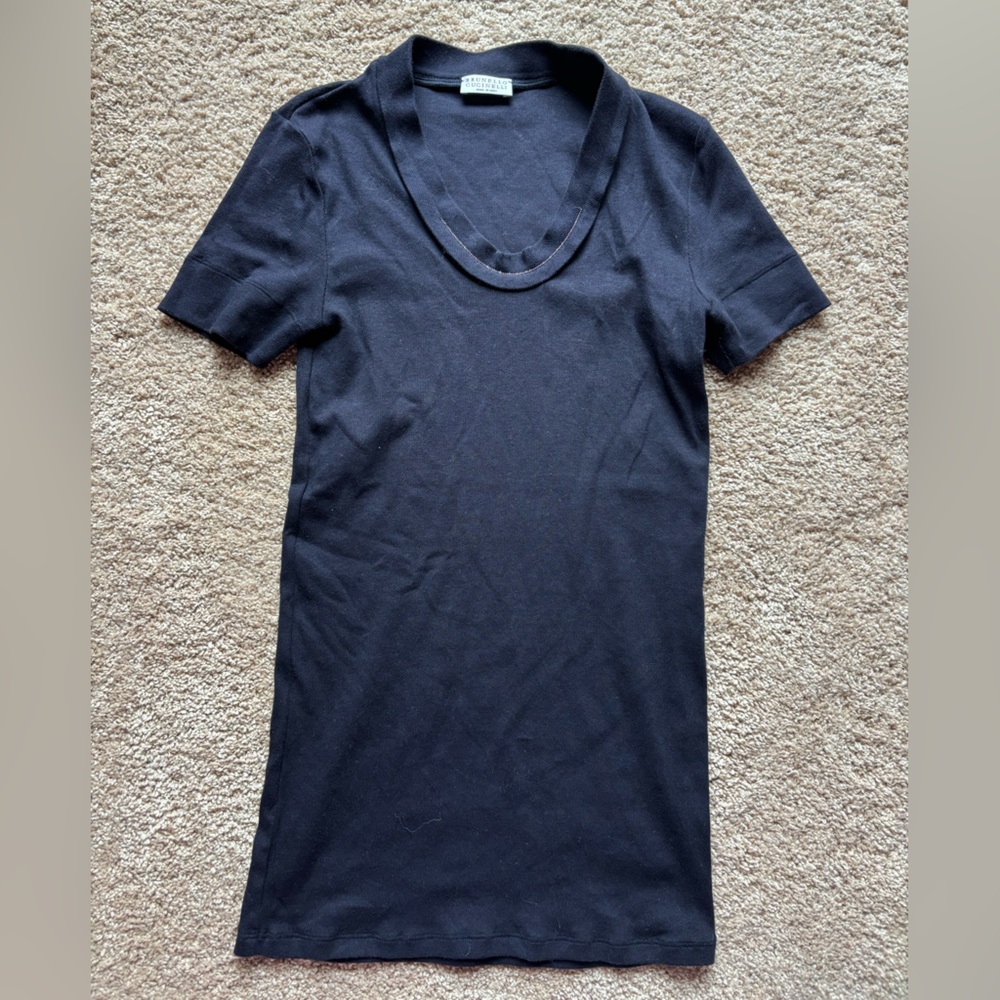 Brunello Cucinelli Navy Blue Short Sleeve Tee